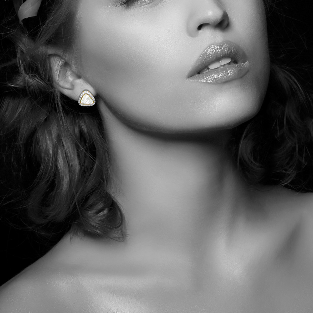 Triangular Polki Earrings with Diamond Edged